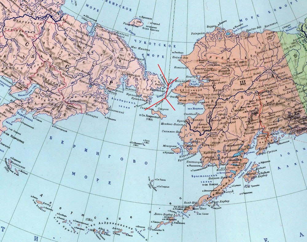 Карта Берингова пролива и Аляски